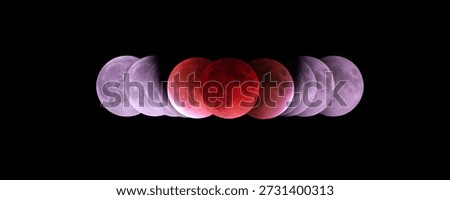 Total lunar eclipse progression with blood moon and moon phases