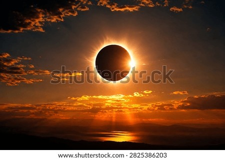 Total Solar Eclipse Over the Landscape at Sunset