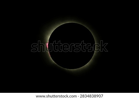 Total solar eclipse totality phase with giant solar prominence August 12 2026.