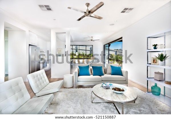 Total White Living Room Decoration Interior Royalty Free