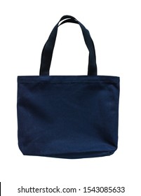 Tote Bag Canvas Cotton Fabric Cloth In Dark Navy Blue Color For Eco Shoulder Shopping Sack Mockup Blank Template Isolated On White Background (clipping Path)