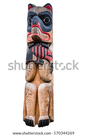 Totem pole with animal and fish isolated on white background