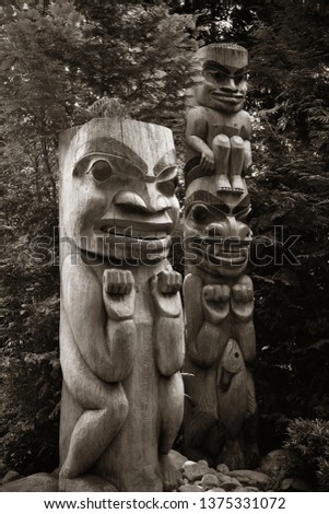 Totem Pole in Capilano park, Vancouver, Canada.
