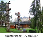 Totem pole topped  by thunderbird, Thunderbird Park, Victoria, BC, Canada