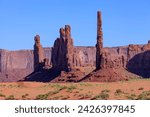 Totem Pole and Yei Bi Chei in Monument Valley, Monument Valley Navajo Tribal Park : AZ, USA