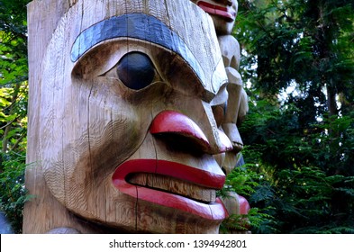 Totem Poles Carved By First Nations Of The Pacific Northwest (B.C Canada) 