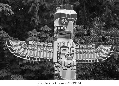 Totem Poles Are Monumental Sculptures Carved From Large Trees, Mostly Western Red Cedar, By Cultures Of The Indigenous Peoples Of The Pacific Northwest Coast Of North America.