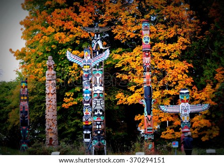 Totem poles in Stanley Park,Vancouver