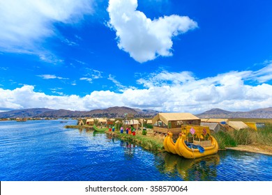 Totora boat on the Titicaca lake near Puno, Peru