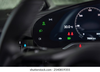 Touch screen instrument cluster, Driver instrument cluster, Driver Display, EV Driver Screen, Headlight icon, Auto high beam Headlight, EV Car interior, Car interior Technology