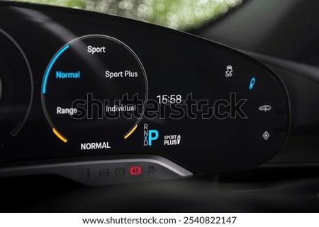 Touch screen instrument cluster, Driver instrument cluster, Driver Display, EV Driver Screen, EV Car interior, Car interior Technology, EV Driving Mode, Suspension Setting, Chassis Setting, Sport Plus