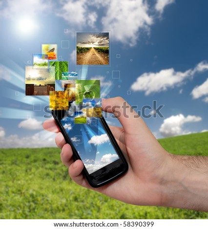 Touch screen mobile phone with streaming images