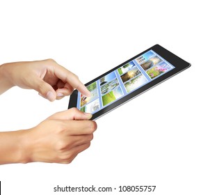 touch tablet concept images streaming in hand