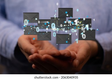 touching 3D rendering flying email icon with his fin