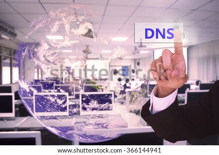 touching DNS  on virtual screen vintage tone , image element furnished by NASA