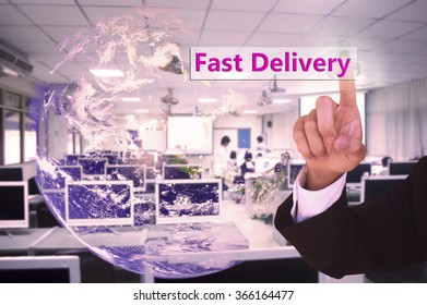 touching  fast delivery  on virtual screen vintage tone , image element furnished by NASA