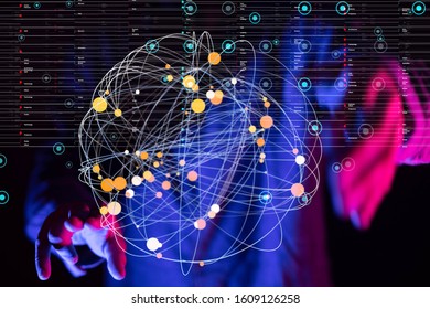 touching global network and data exchanges over the world 3D rendering