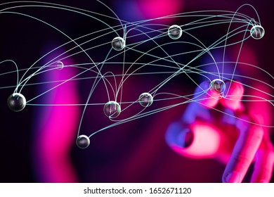 touching global network and data exchanges over the world 3D rendering