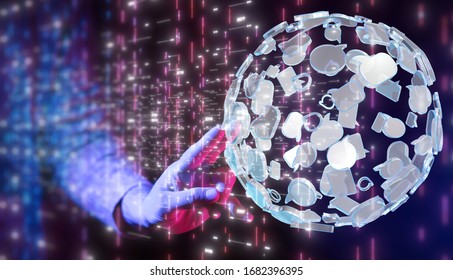 touching global network and data exchanges over the world 3D rendering