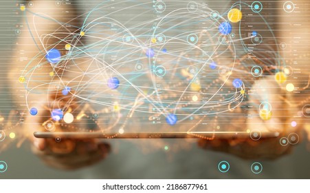 touching global network and data exchanges over the world 3D rendering