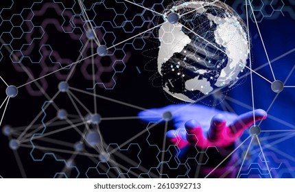 touching global network and data exchanges over the world 3D rendering