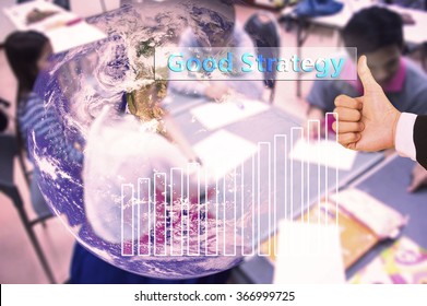 touching good strategy on virtual screen vintage tone , image element furnished by NASA