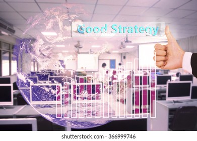 touching good strategy on virtual screen vintage tone , image element furnished by NASA