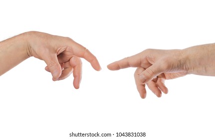 Touching Hands - Isolated On White Background