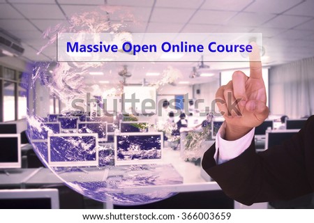 touching Massive Open Online Course on virtual screen vintage tone , image element furnished by NASA