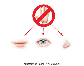 touching  mouth eyes and nose dangers during coronavirus  pandemic concept chart