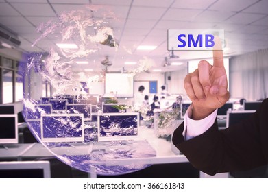 Touching Smb Or  Small Medium Business  On Virtual Screen Vintage Tone , Image Element Furnished By NASA