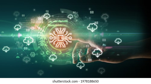 touching with soft gesture multimedia screen with future technology concept