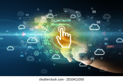 touching with soft gesture multimedia screen with future technology concept