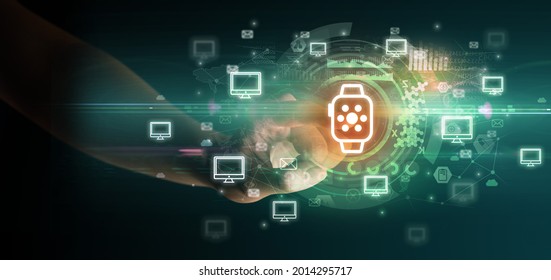 touching with soft gesture multimedia screen with future technology concept