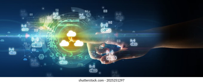 touching with soft gesture multimedia screen with future technology concept