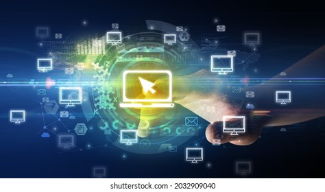 touching with soft gesture multimedia screen with future technology concept
