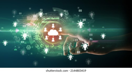 touching with soft gesture multimedia screen with future technology concept
