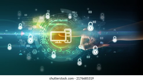 touching with soft gesture multimedia screen with future technology concept - Shutterstock ID 2176685319