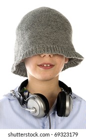 A Tough Boy With A Cap And A Headphone On A White Background