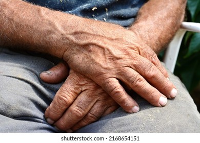 Tough, Poor, Patient, Hands Of Old Man Work Hard, Labor Worker Farmer Pain For All Life Ages, Poor Life People Tough Life Concept