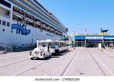 Toulon/France - July 23 2012
Passenger Ship Terminal. Cruise Ship. White Locomotive 