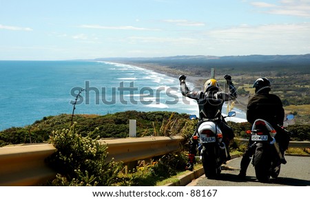 Tour bike pair reach their goal, West Coast, New Zealand Coastal Vista
