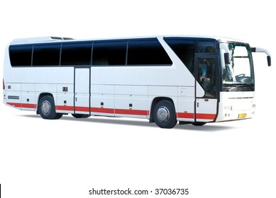 Tour Bus. Isolated On White Background With Clipping Path.