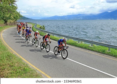 Tour De Singkarak's Sporting Event Crosses The Singkarak Lake Of West Sumatra On November 9, 2018