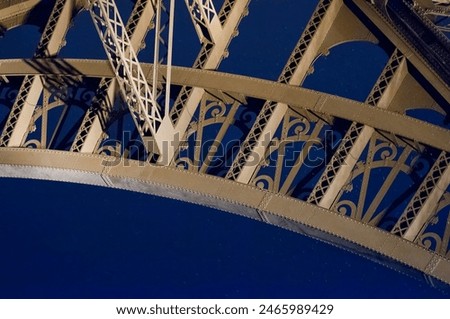 Tour Eiffel detail at night while snowing