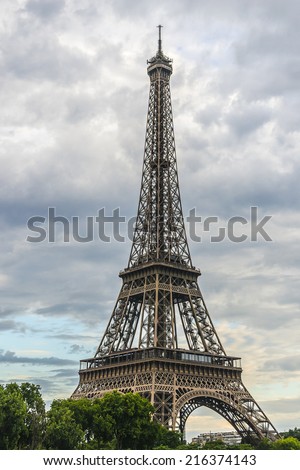 Eiffel Tower and Liberty statue in Paris