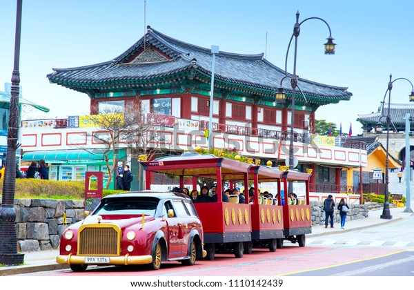 \
Tour guide bus at Hwaseong Fortress on 1 May\
2018.at suwon city South\
Korea.