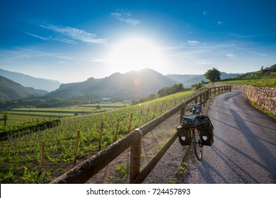 Touring Bike On Via Claudia Augusta Near Trento, Italy