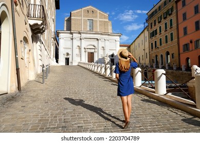 Tourism in Italy. Back view of young woman climbing Piazza del Plebiscito square in the city of Ancona, Marche region, Italy. - Shutterstock ID 2203704789