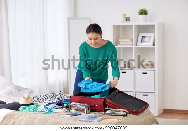 Tourism People Luggage Concept Happy Young Stock Photo 590047085 ...